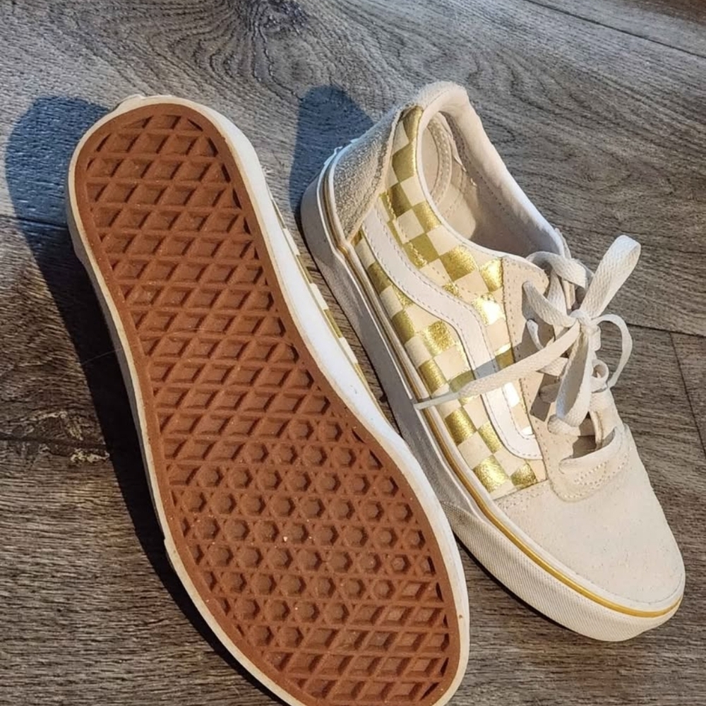 Vans Gold and White Checkered Sneakers